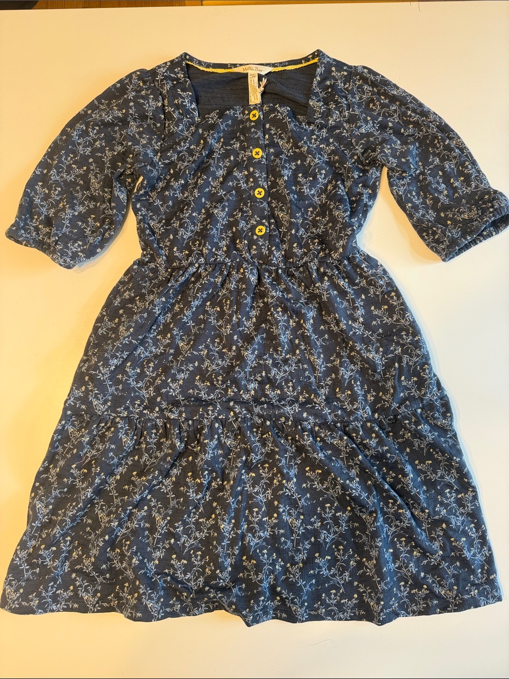 Matilda Jane Navy Floral Button-Up Tiered Dress with Yellow Accents